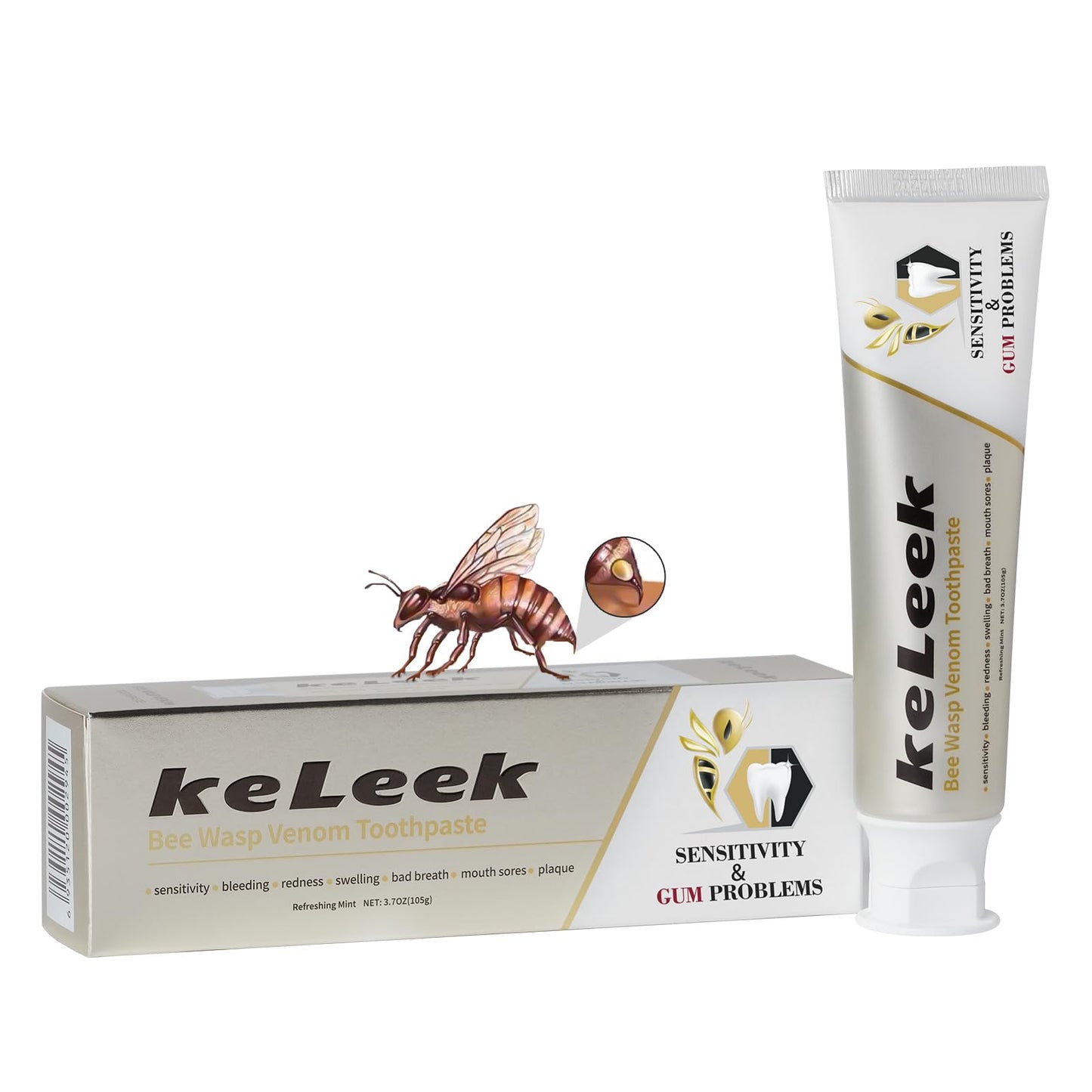 KeLeek Bee Wasp Venom Multi-Peptides Toothpaste – Bleeding Gums, Gingivitis Treatment, Sensitive Teeth (3.7 oz)