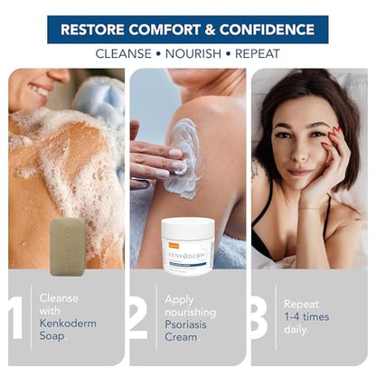 Kenkoderm Psoriasis Cream — 2% Salicylic Acid, Fragrance-Free Moisturizer (10 oz)