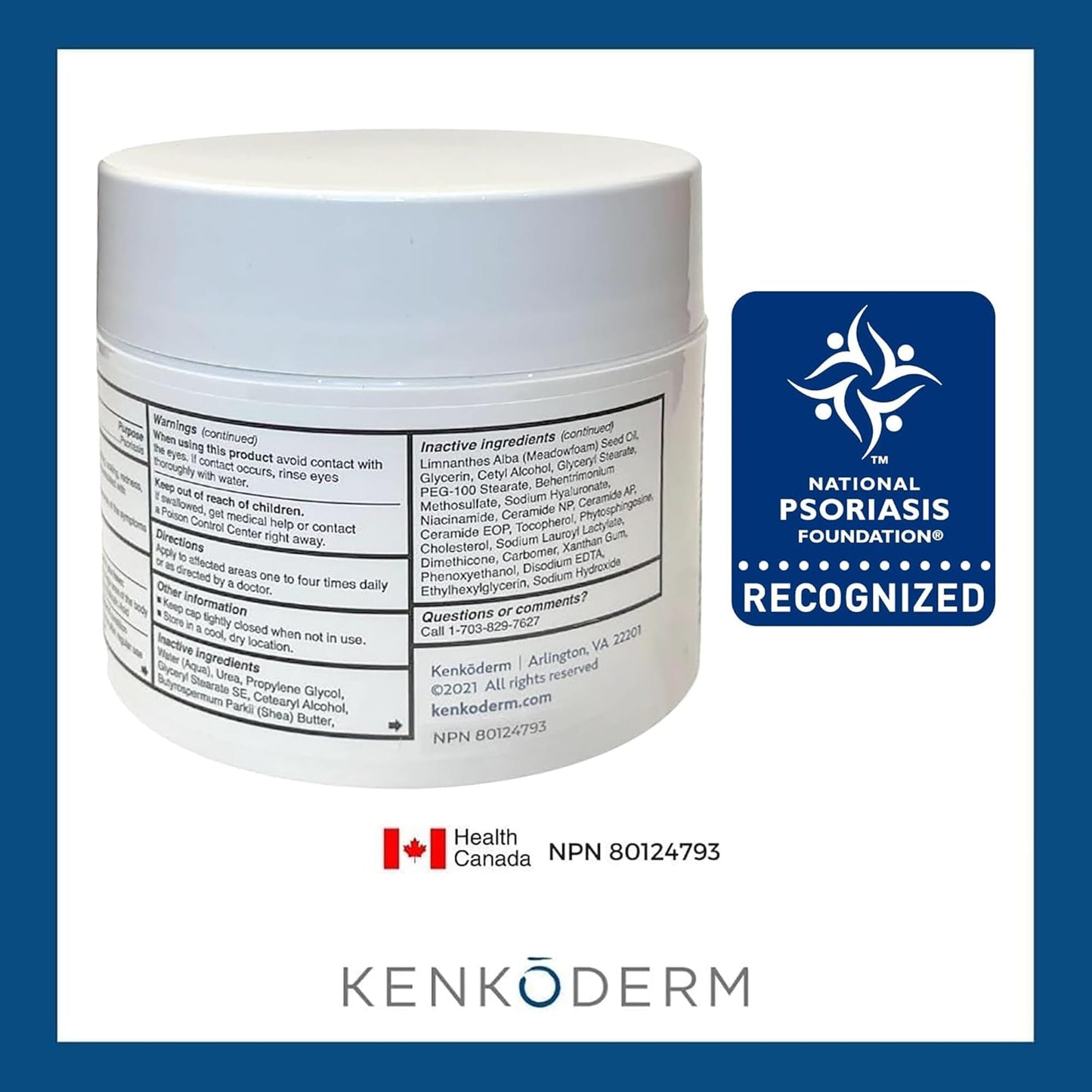 Kenkoderm Psoriasis Cream – 2% Salicylic Acid Fragrance-Free Moisturizer (10 oz) Pack of 4