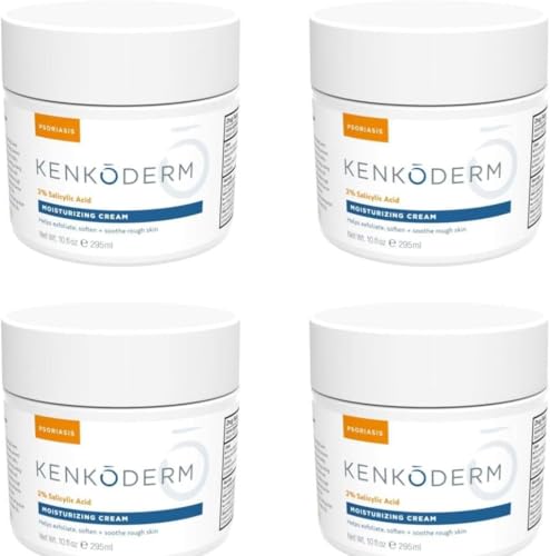 Kenkoderm Psoriasis Cream – 2% Salicylic Acid Fragrance-Free Moisturizer (10 oz) Pack of 4