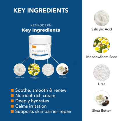 Kenkoderm Psoriasis Cream — 2% Salicylic Acid, Fragrance-Free Moisturizer (10 oz)