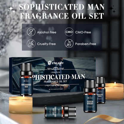 Men Essential Oils Set - Top 6 Gentlemen's Fragrance Oils for Diffuser, Candle & Soap Making