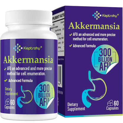 Keptrohy 300 Billion AFU Akkermansia Probiotic for Women & Men, Akkermansia Muciniphila for More GLP ONE Production, Digestive, Gut & Immune, Gut Digestive Lining Function, 60 Count