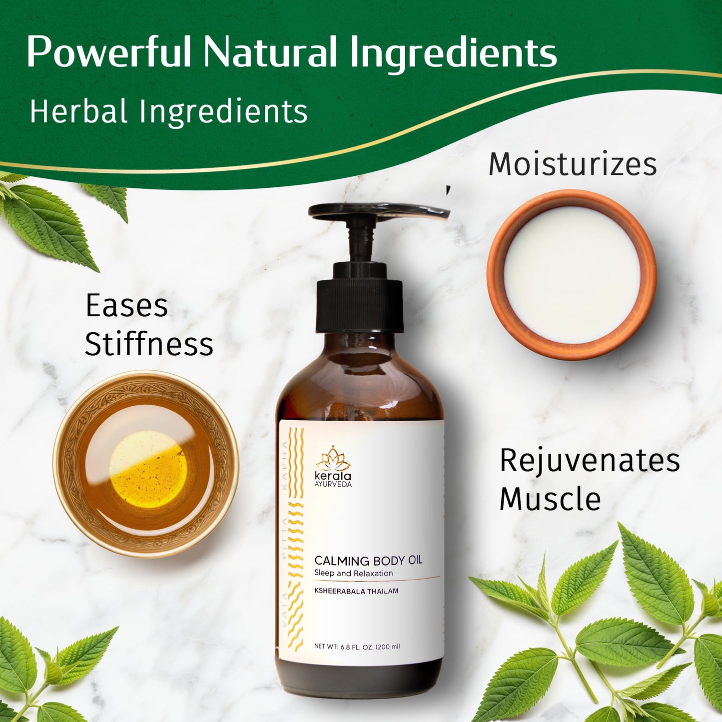 Kerala Ayurveda Calming Body Oil for Relaxation & Sleep (6.8 fl oz) | Ksheerabala Thailam