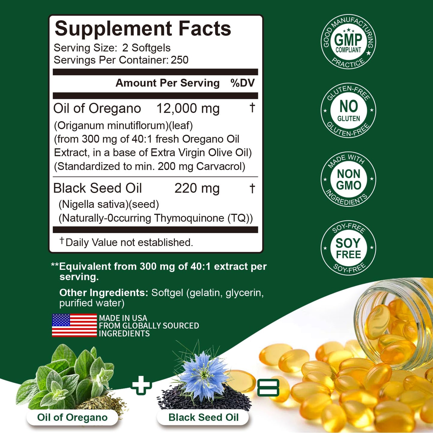 Keszciy 500 Softgels: Oregano & Black Seed Oil 2 in 1 Immune Support
