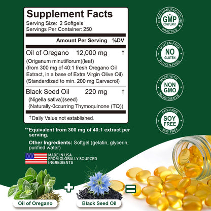 Keszciy 500 Softgels: Oregano & Black Seed Oil 2 in 1 Immune Support