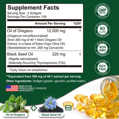 Keszciy 300 Softgels: Oil of Oregano with Black Seed Oil (2-in-1) for Immune Health