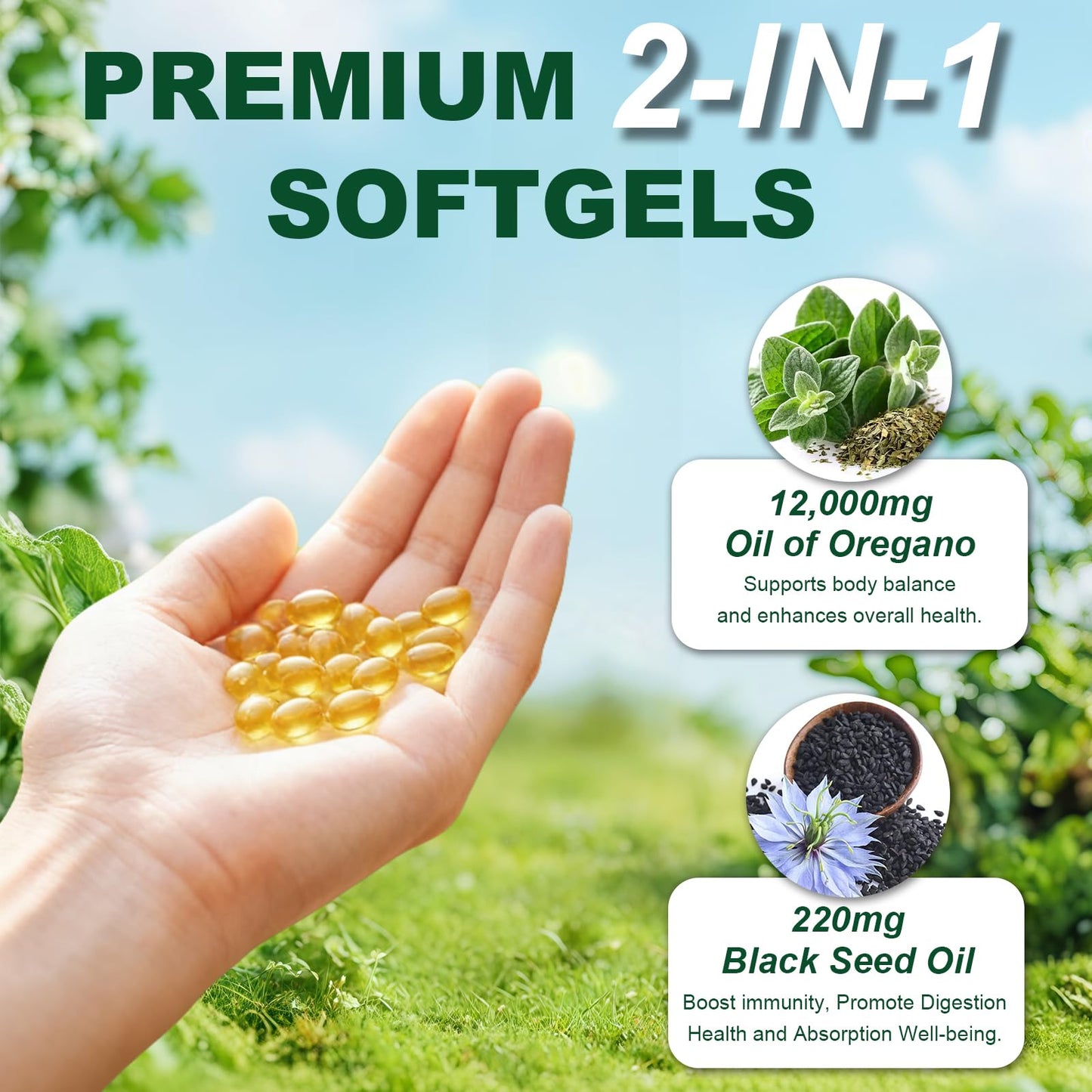 Keszciy 500 Softgels: Oregano & Black Seed Oil 2 in 1 Immune Support