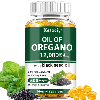 Keszciy 500 Softgels: Oregano & Black Seed Oil 2 in 1 Immune Support