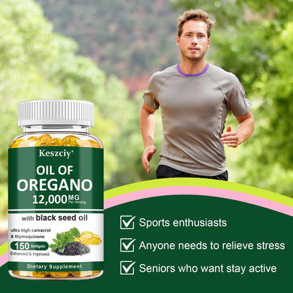 Keszciy 150 Softgels Oil of Oregano with Black Seed Oil – 2 in 1 Immune Support, High Carvacrol & Thymoquinone, Non-GMO, 1 Pack
