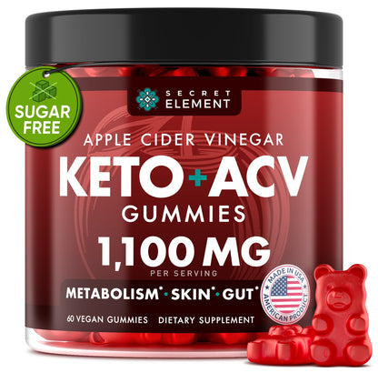 Keto ACV Gummies 1100mg Cherry – Sugar Free, Vegan, Non-GMO | 60 Gummies