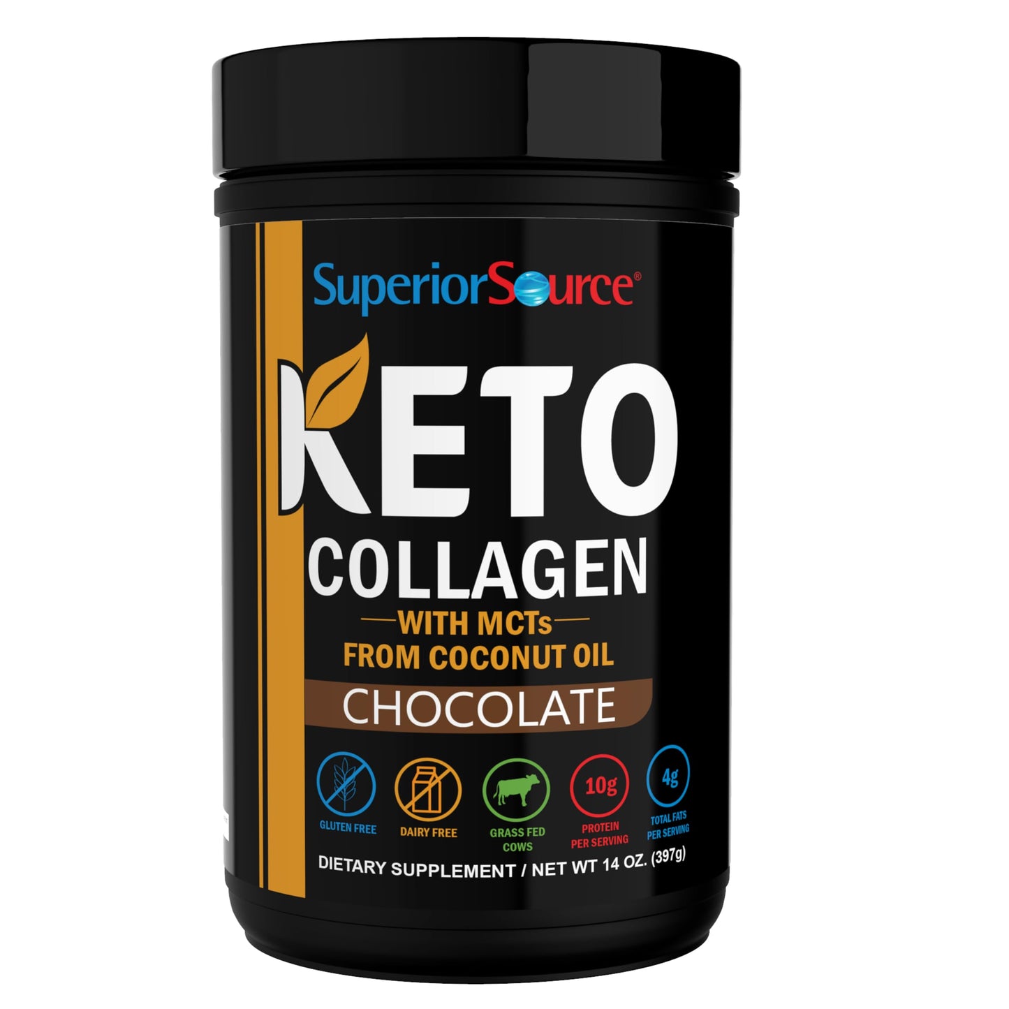 Superior Source Keto Collagen Chocolate with MCT Oil – Dairy-Free 14 oz