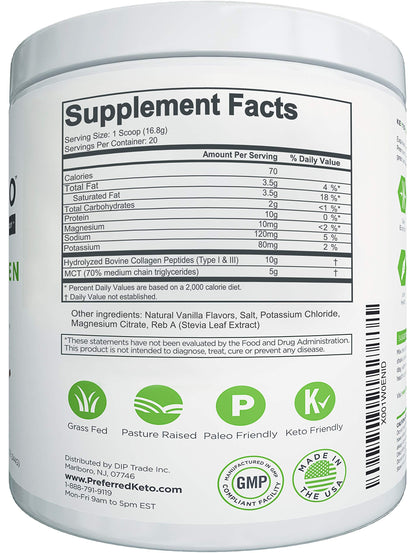 Keto Collagen Protein Powder with MCT Oil – Grass-Fed, Pasture-Raised, Hydrolyzed Collagen – Vanilla | KEYTO