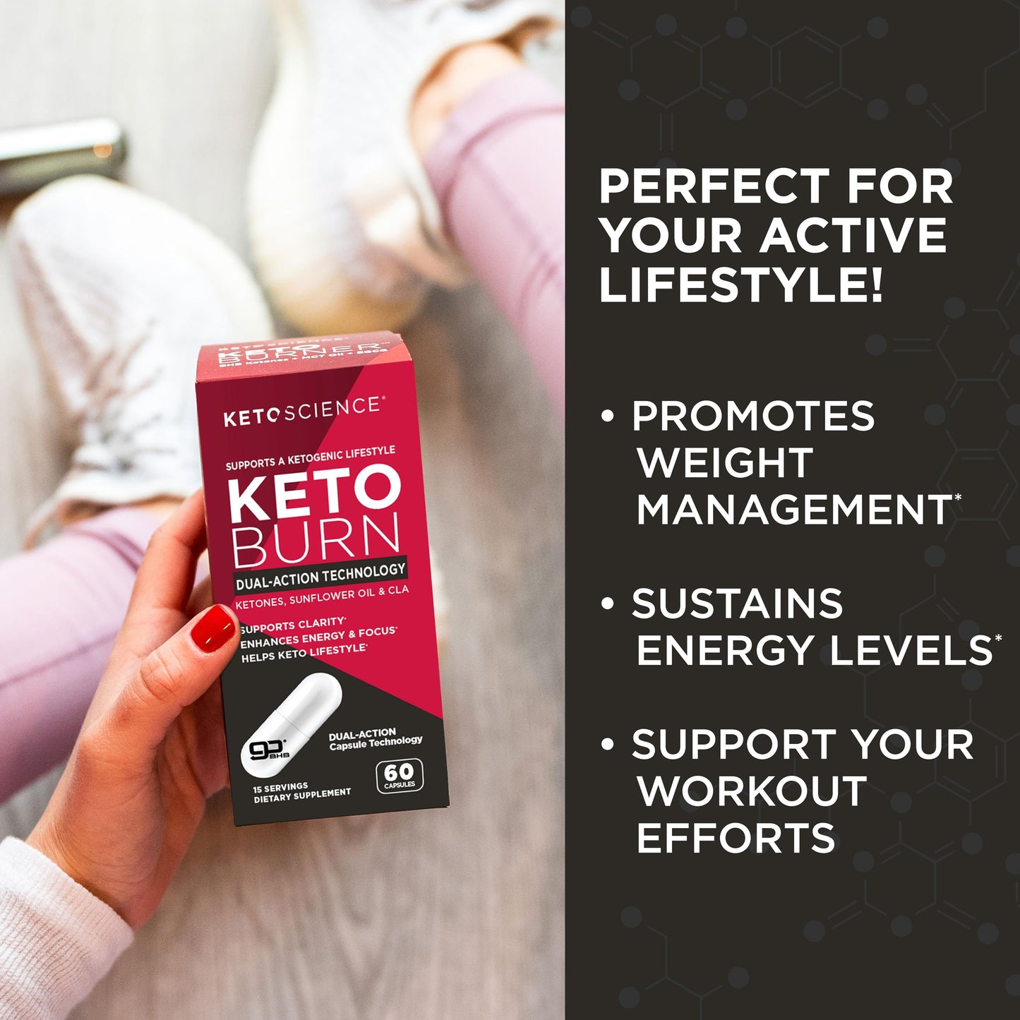Keto Science Keto Burn Capsules | Exogenous Ketones (BHB) + EGCG for Ketosis, Energy & Focus | 60 Capsules