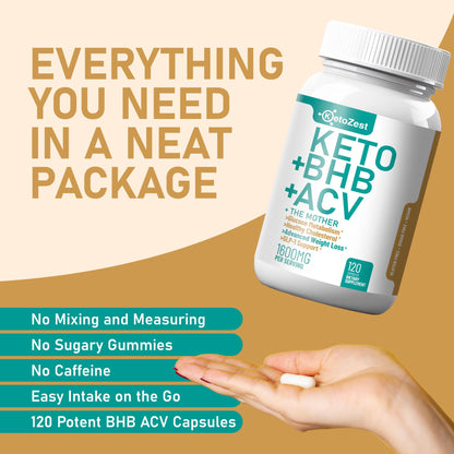 KetoZest Keto ACV BHB Capsules 1600mg – Weight Loss & Ketosis