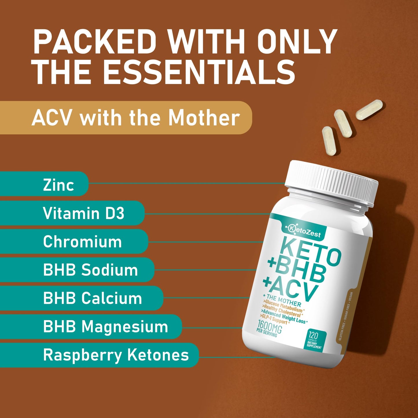 KetoZest Keto ACV BHB Capsules 1600mg – Weight Loss & Ketosis
