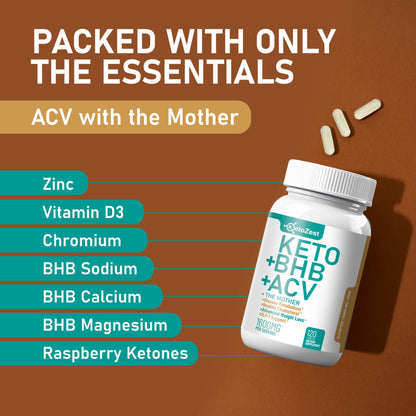 KetoZest Keto ACV BHB Capsules 1600mg – Weight Loss & Ketosis