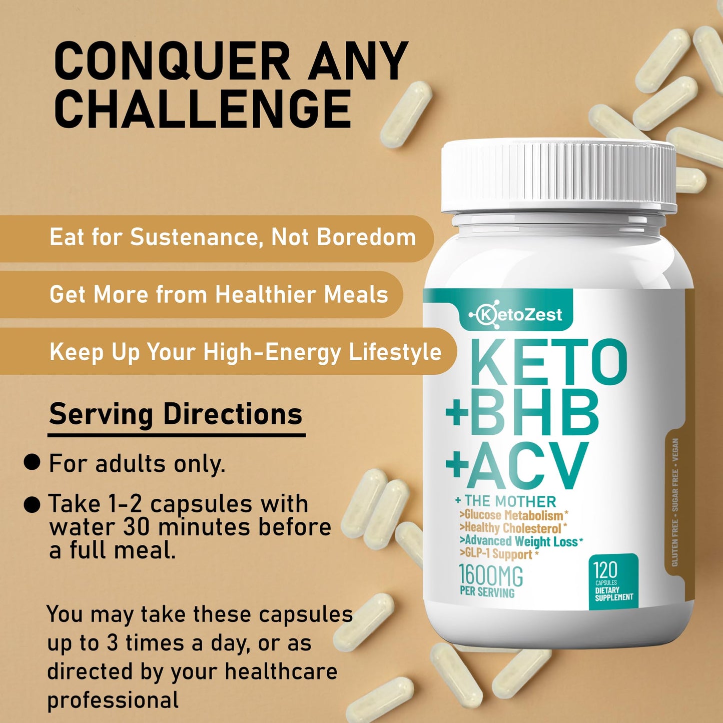 KetoZest Keto ACV BHB Capsules 1600mg – Weight Loss & Ketosis