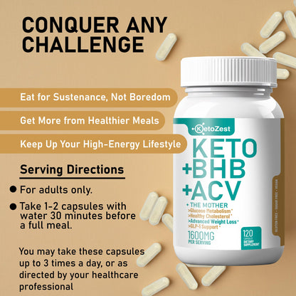 KetoZest Keto ACV BHB Capsules 1600mg – Weight Loss & Ketosis