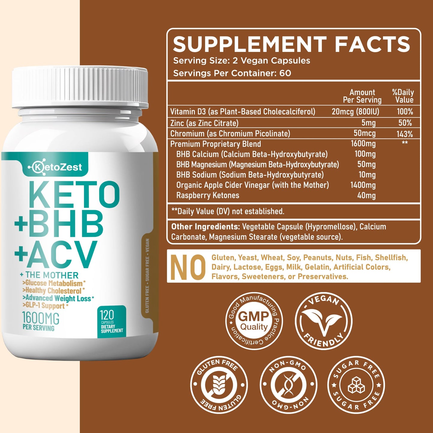 KetoZest Keto ACV BHB Capsules 1600mg – Weight Loss & Ketosis