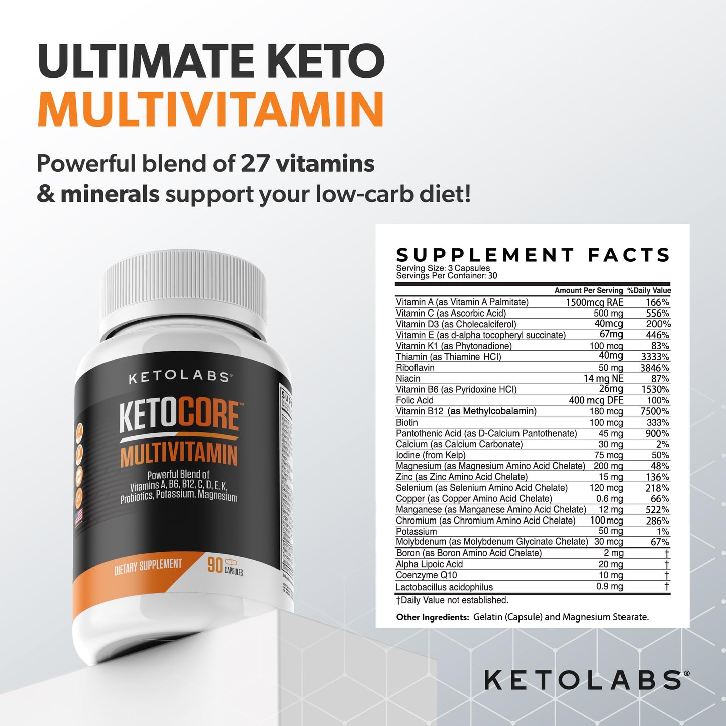 Ketocore Keto Vitamins – Keto Multivitamin for Men & Women, 90 Capsules