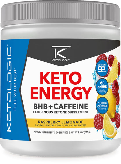 KetoEnergy BHB Exogenous Ketones Powder with Caffeine – Raspberry Lemonade (30 Servings)