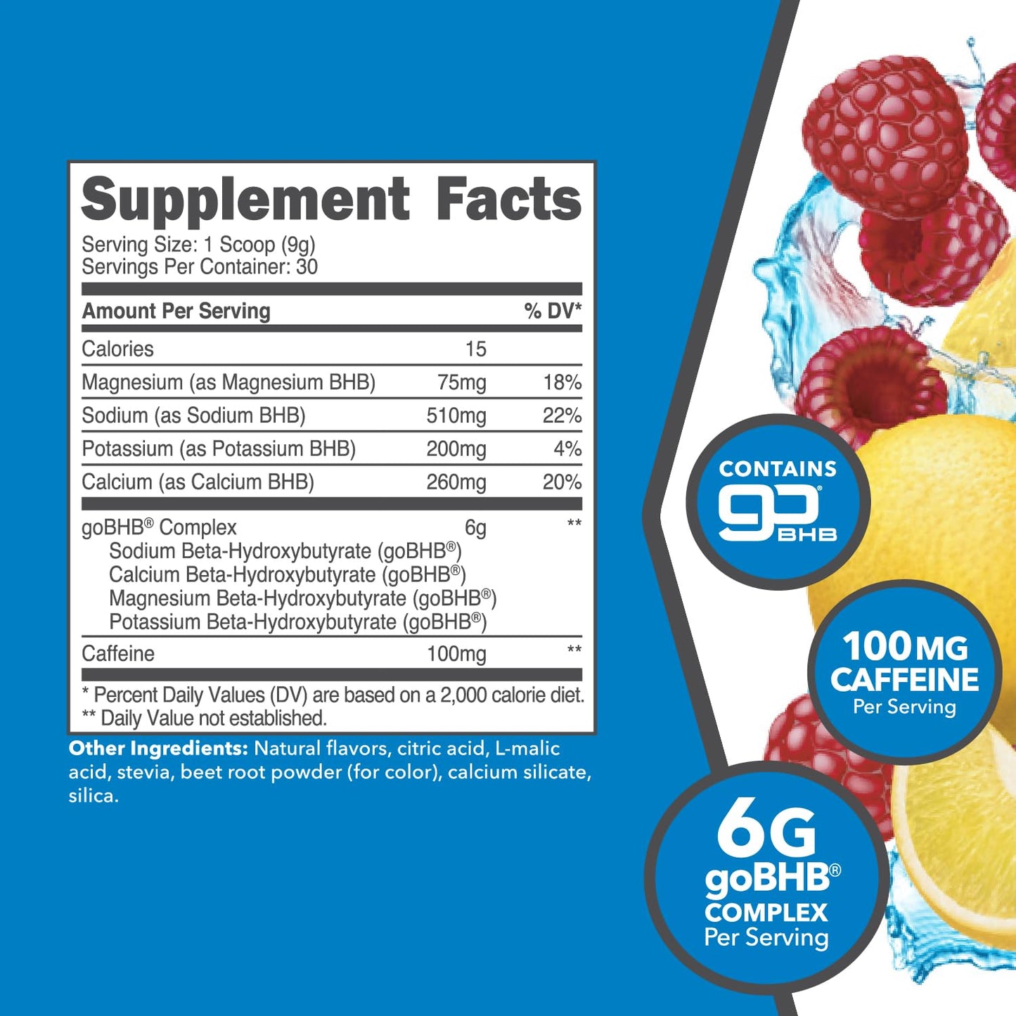 KetoEnergy BHB Exogenous Ketones Powder with Caffeine – Raspberry Lemonade (30 Servings)