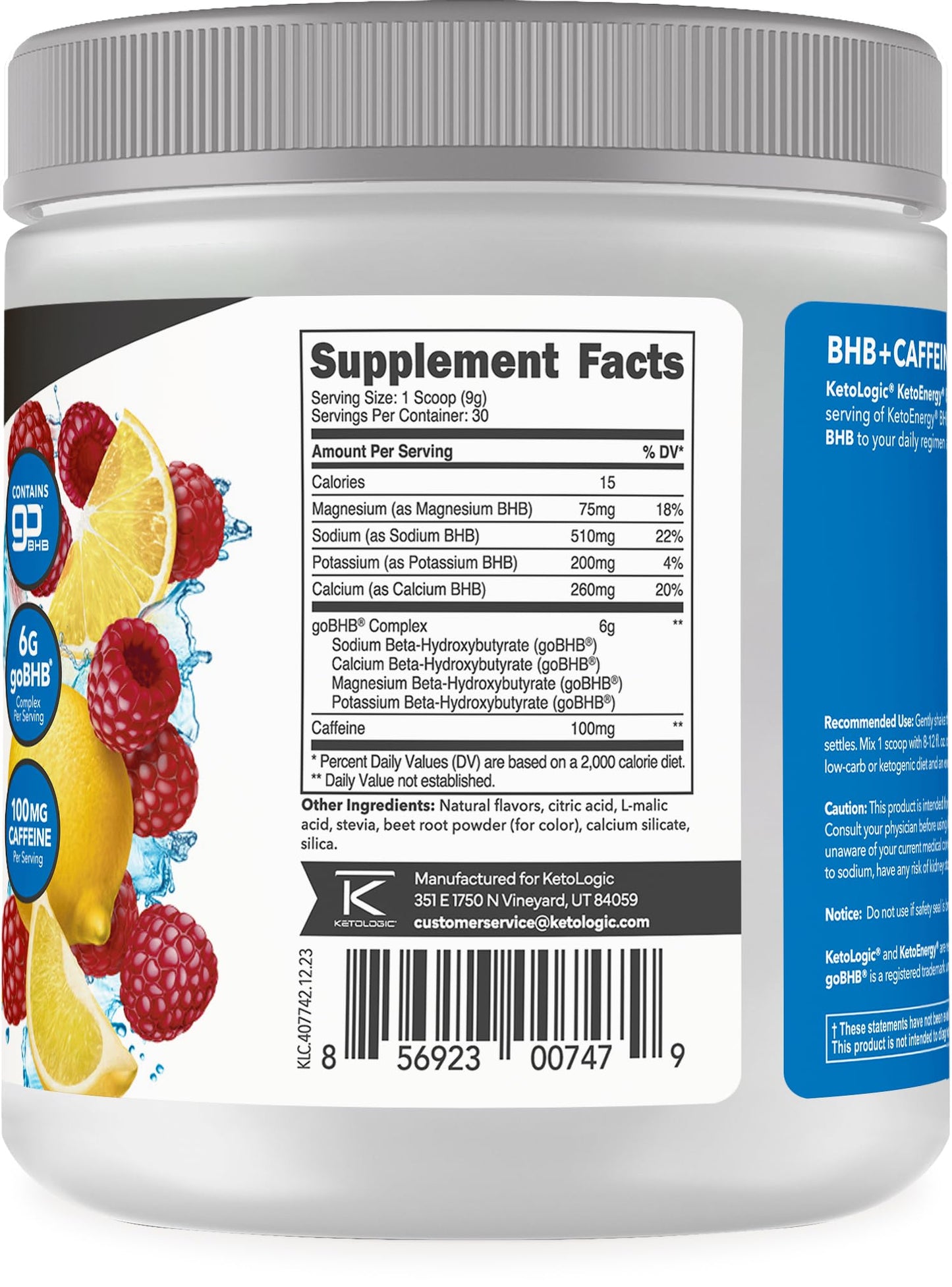 KetoEnergy BHB Exogenous Ketones Powder with Caffeine – Raspberry Lemonade (30 Servings)