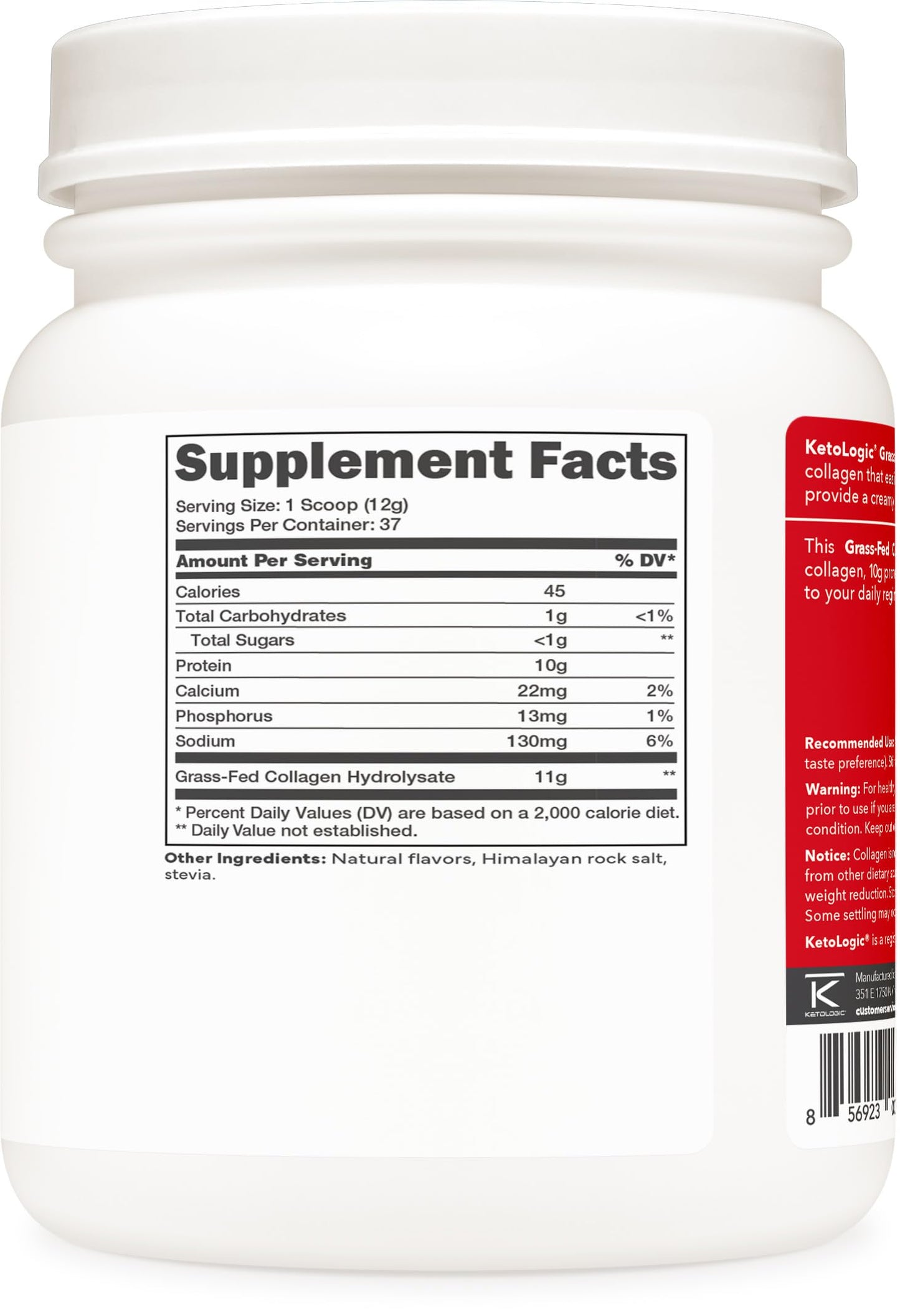 Ketologic Grass-Fed Collagen Hydrolysate Powder (Vanilla) | 1 lb, 37 Servings