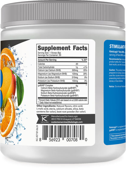 Ketologic Keto BHB Orange Mango – 30 Servings | Exogenous Ketone Supplement with goBHB
