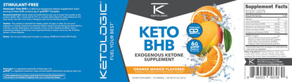 Ketologic Keto BHB Orange Mango – 30 Servings | Exogenous Ketone Supplement with goBHB