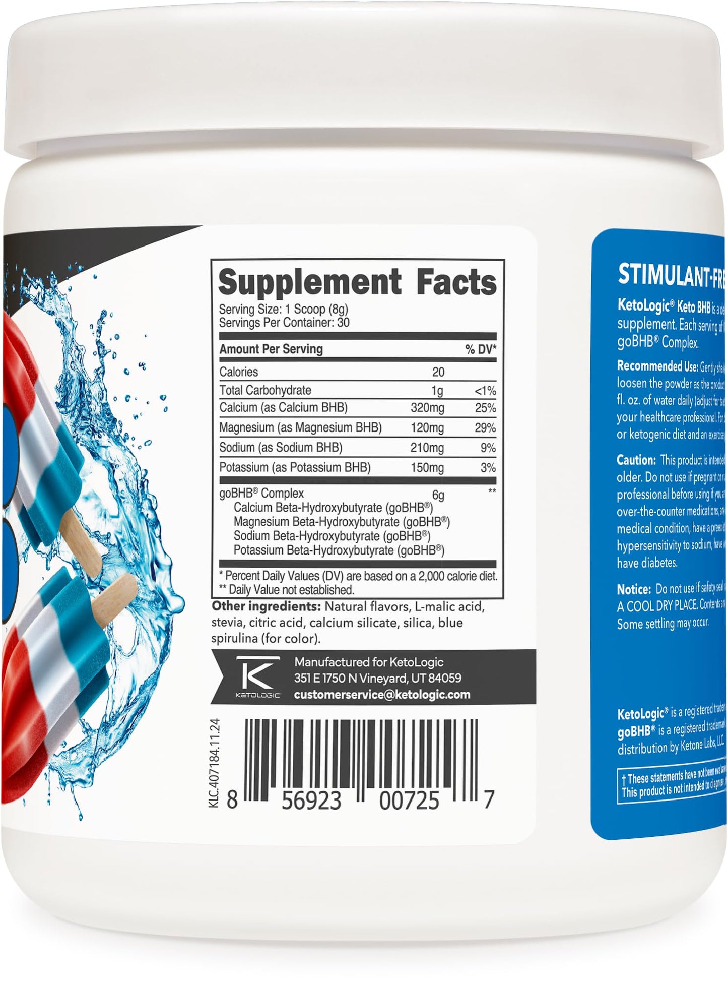 Ketologic Keto BHB Patriot Pop – 30 Servings Exogenous Ketone (goBHB)