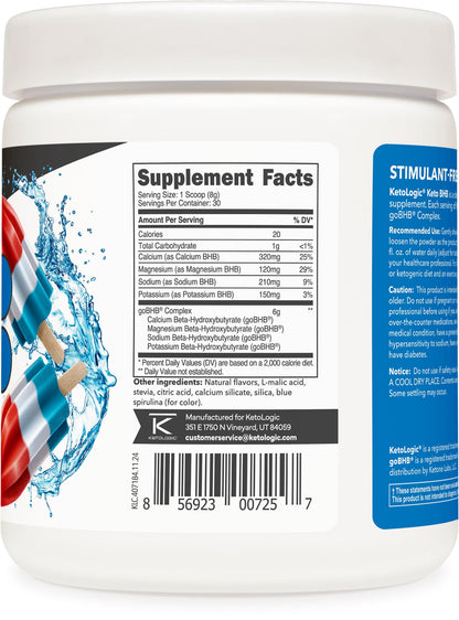 Ketologic Keto BHB Patriot Pop – 30 Servings Exogenous Ketone (goBHB)