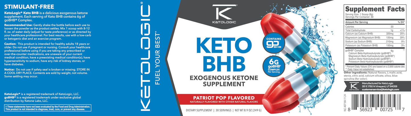 Ketologic Keto BHB Patriot Pop – 30 Servings Exogenous Ketone (goBHB)