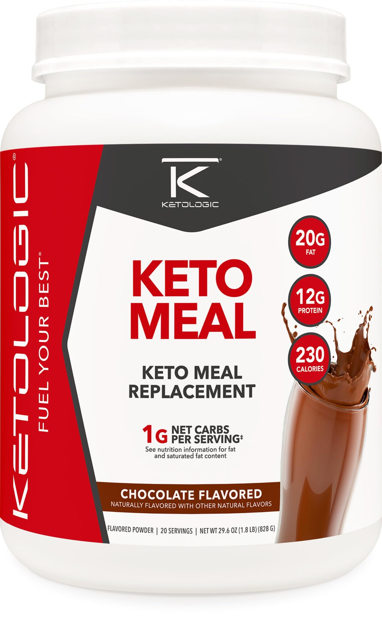 KetoLogic KetoMeal Shake with MCT Oil — 70:30 Ketogenic Macros, 20 Servings, Chocolate