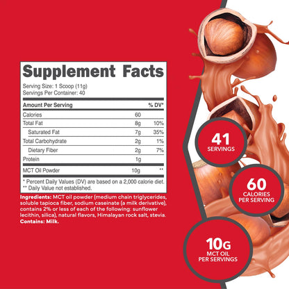 Ketologic MCT Oil Powder Hazelnut Cream (1 lb) – Keto Coffee Creamer & Energy | 41 Servings