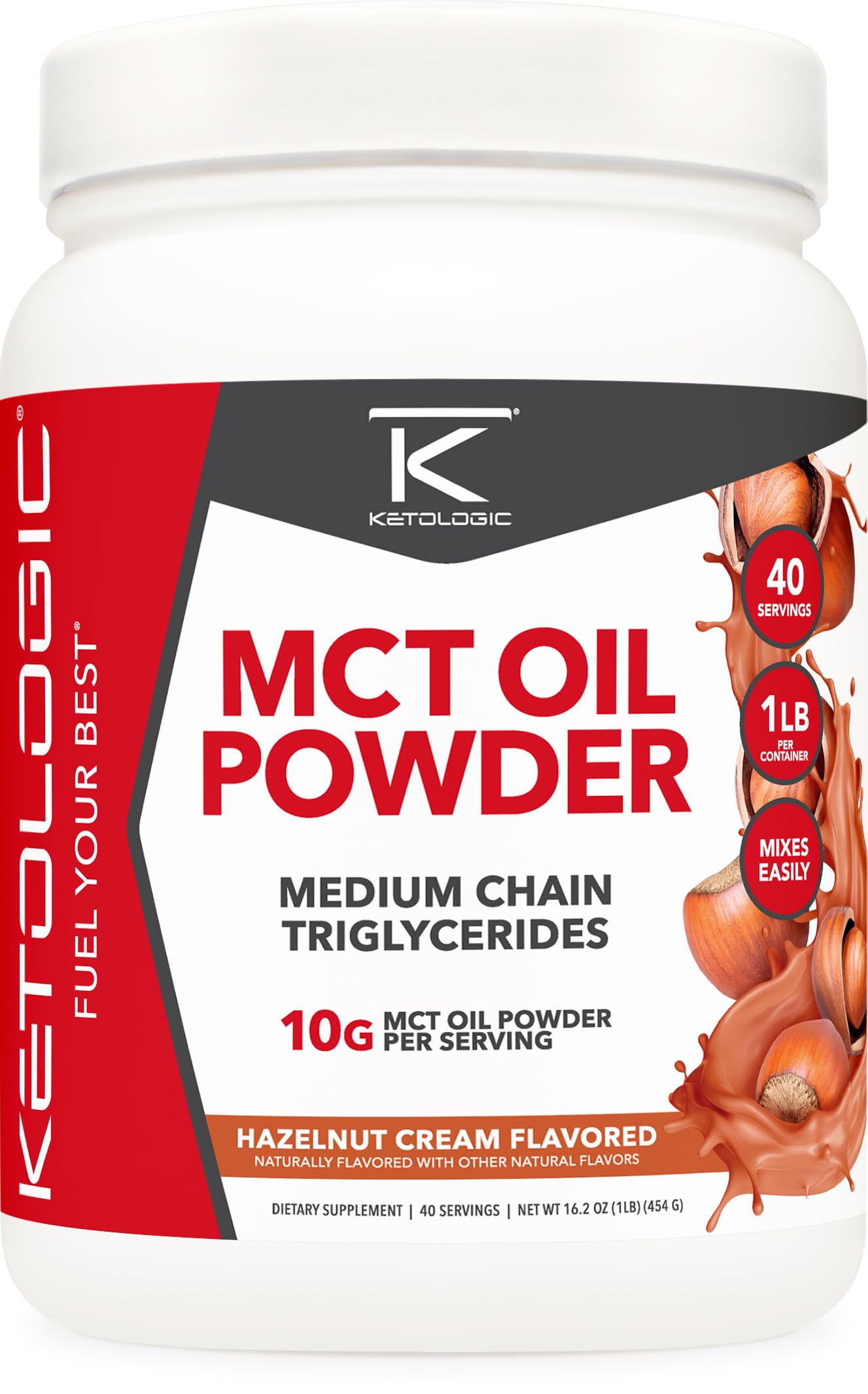 Ketologic MCT Oil Powder Hazelnut Cream (1 lb) – Keto Coffee Creamer & Energy | 41 Servings