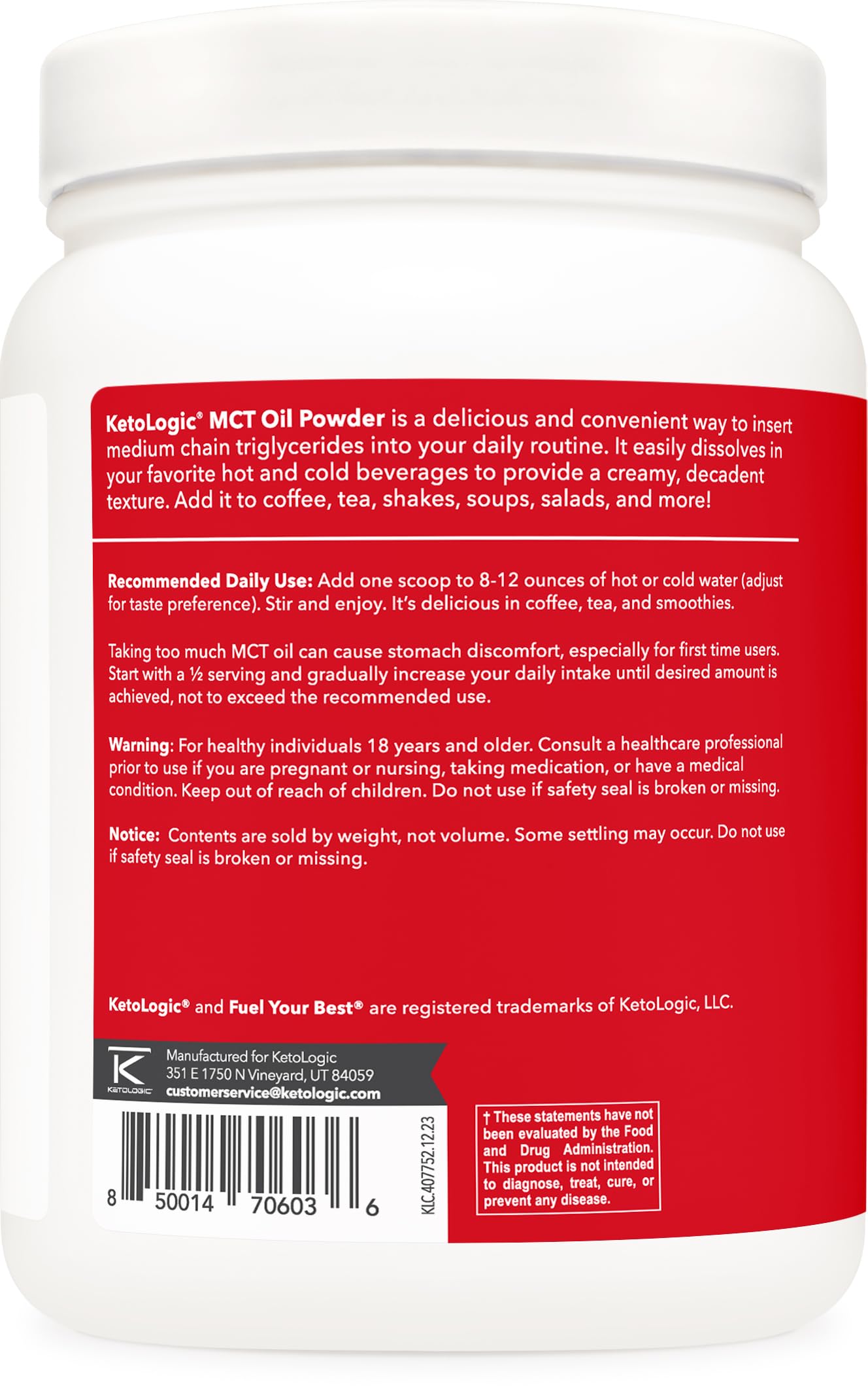 Ketologic MCT Oil Powder Hazelnut Cream (1 lb) – Keto Coffee Creamer & Energy | 41 Servings