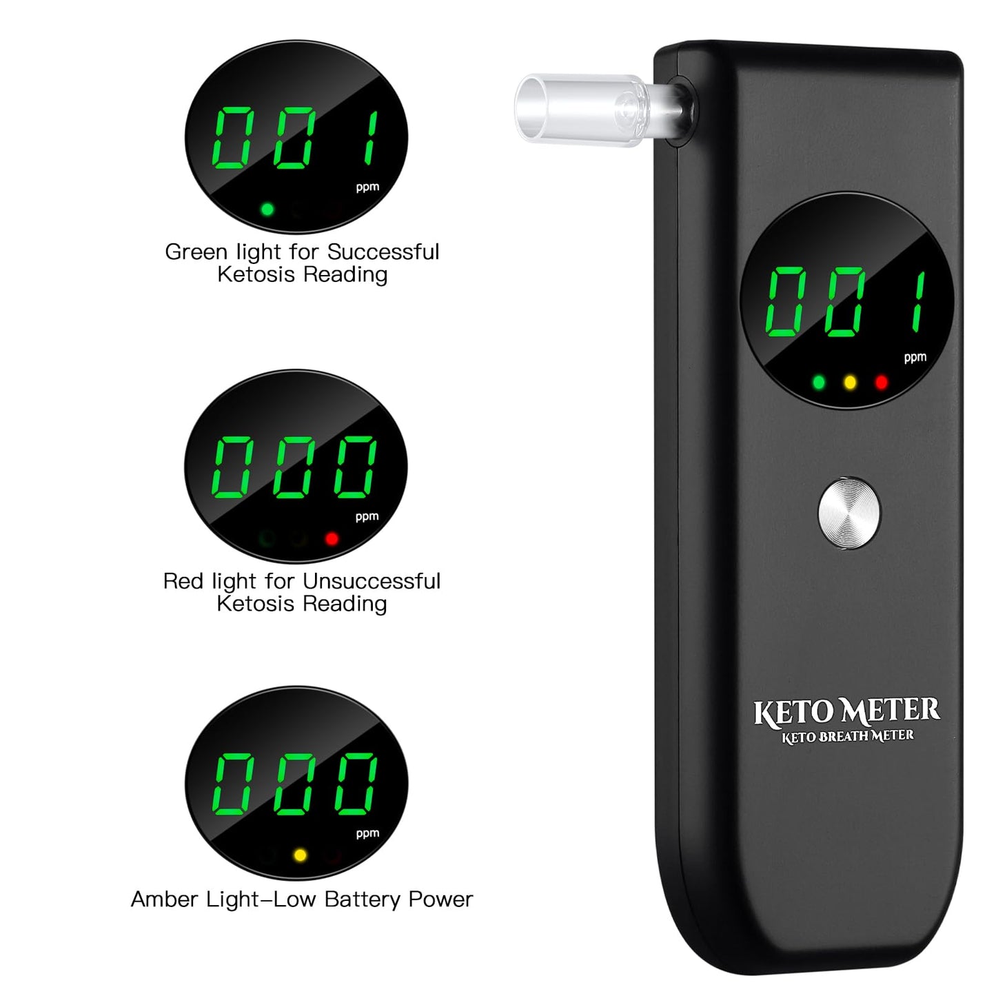 Ketone Breath Home Monitor — Portable Ketosis Meter & Tester (10 Mouthpieces)