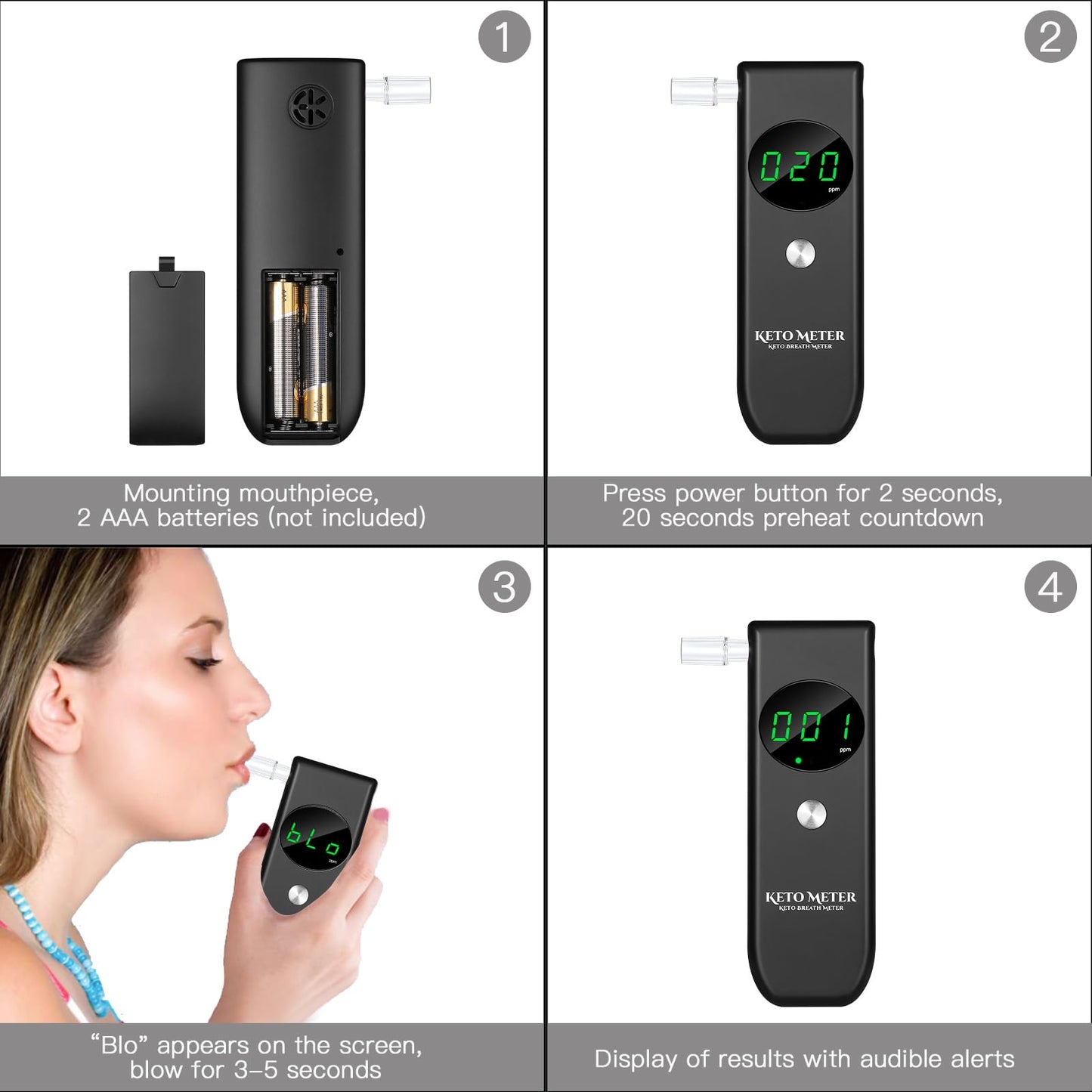Ketone Breath Home Monitor — Portable Ketosis Meter & Tester (10 Mouthpieces)
