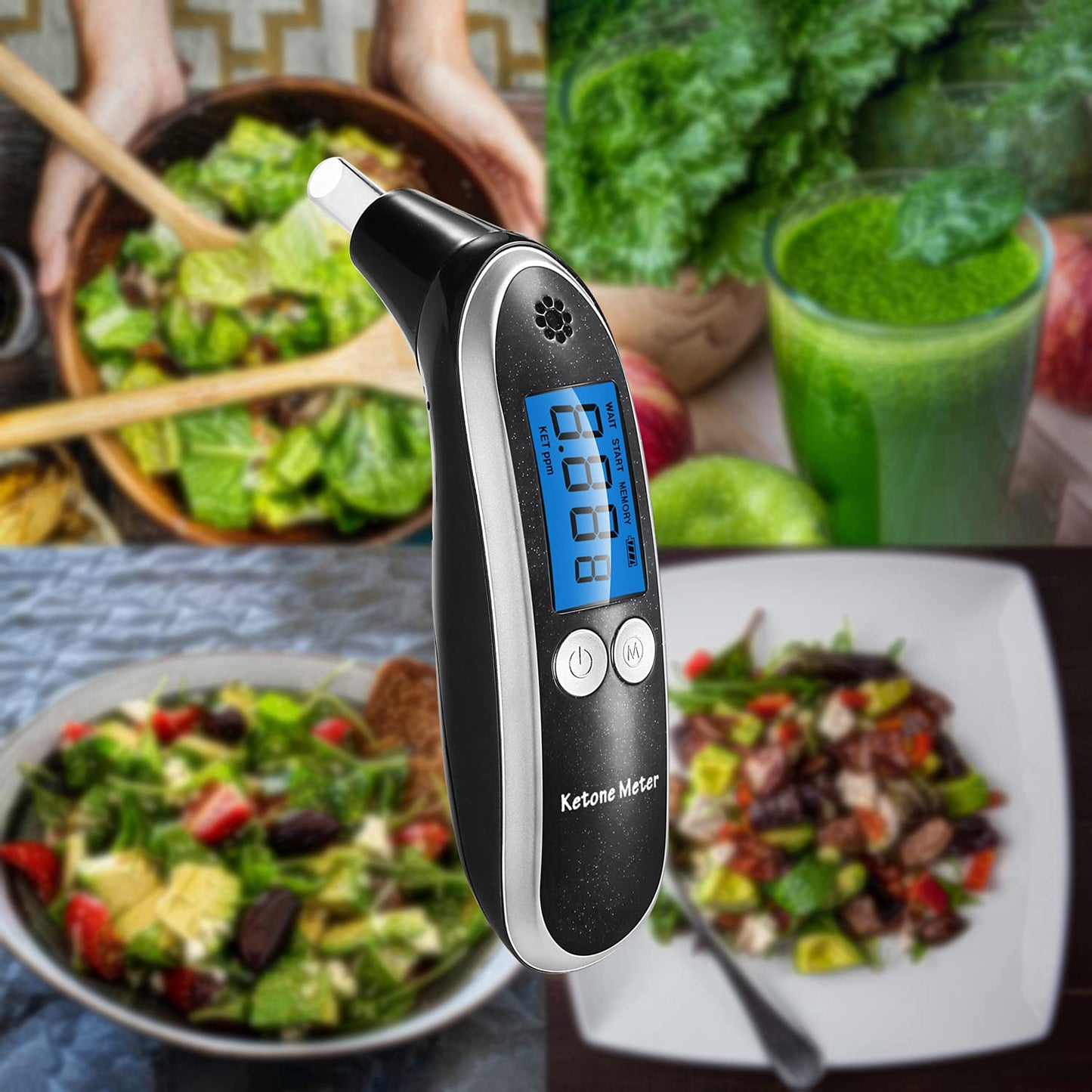 Ketone Breath Testing Meter & Breath Ketosis Analyzer – Portable Home Ketone Breath Tester (10 Mouthpieces)