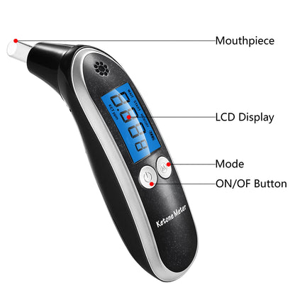 Ketone Breath Testing Meter & Breath Ketosis Analyzer – Portable Home Ketone Breath Tester (10 Mouthpieces)