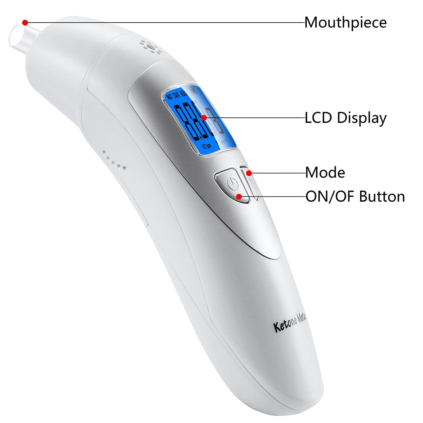 Ketone Meter Home Ketosis Breath Tester – Breath Ketone Analyzer with 10 Mouthpieces