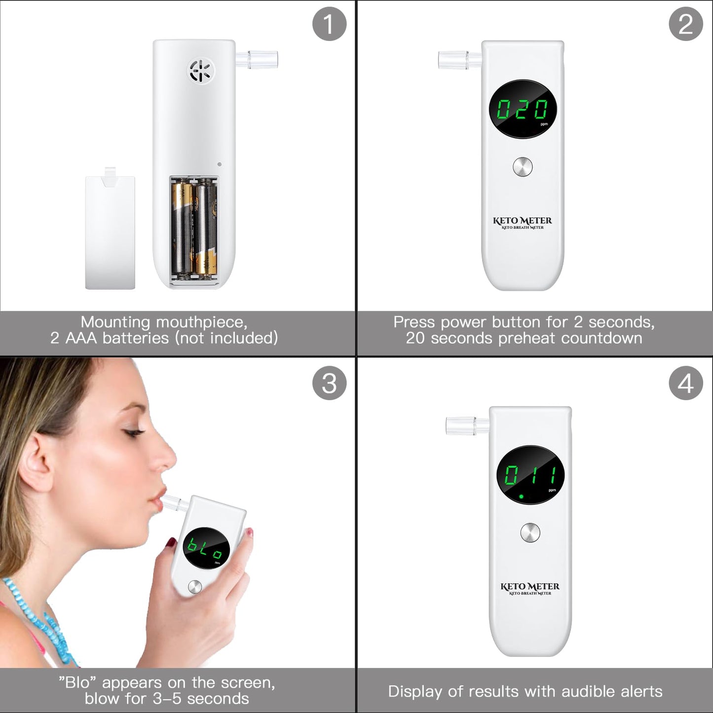 Home Ketone Breath Analyzer – Portable Ketosis Monitor with 10 Mouthpieces
