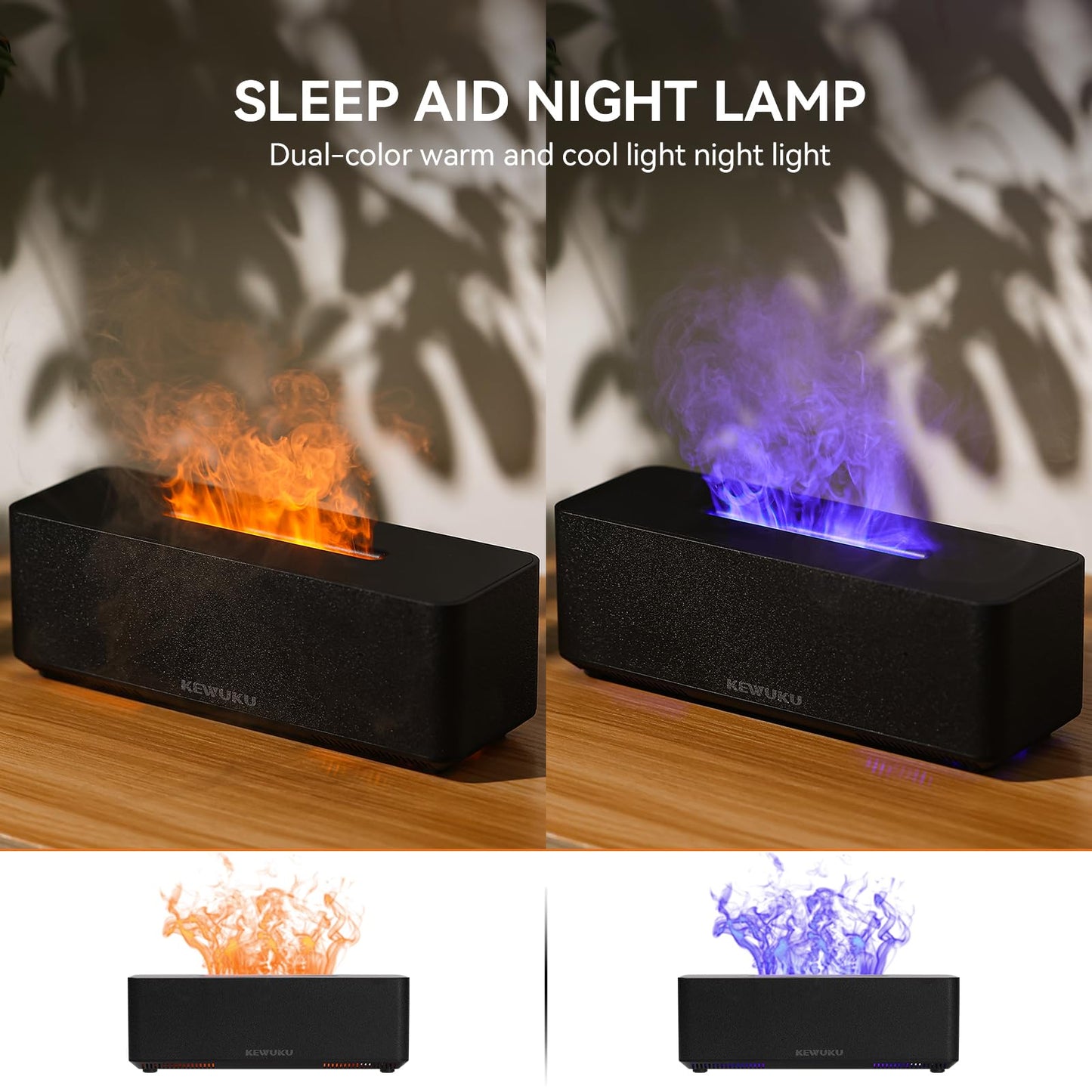 KEWUKU 10oz Essential Oil Diffuser & Humidifier – Flickering Flame, Quiet Ultrasonic