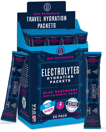 KEY NUTRIENTS Electrolytes Powder Packets 20 Pack - No Sugar, Blue Raspberry