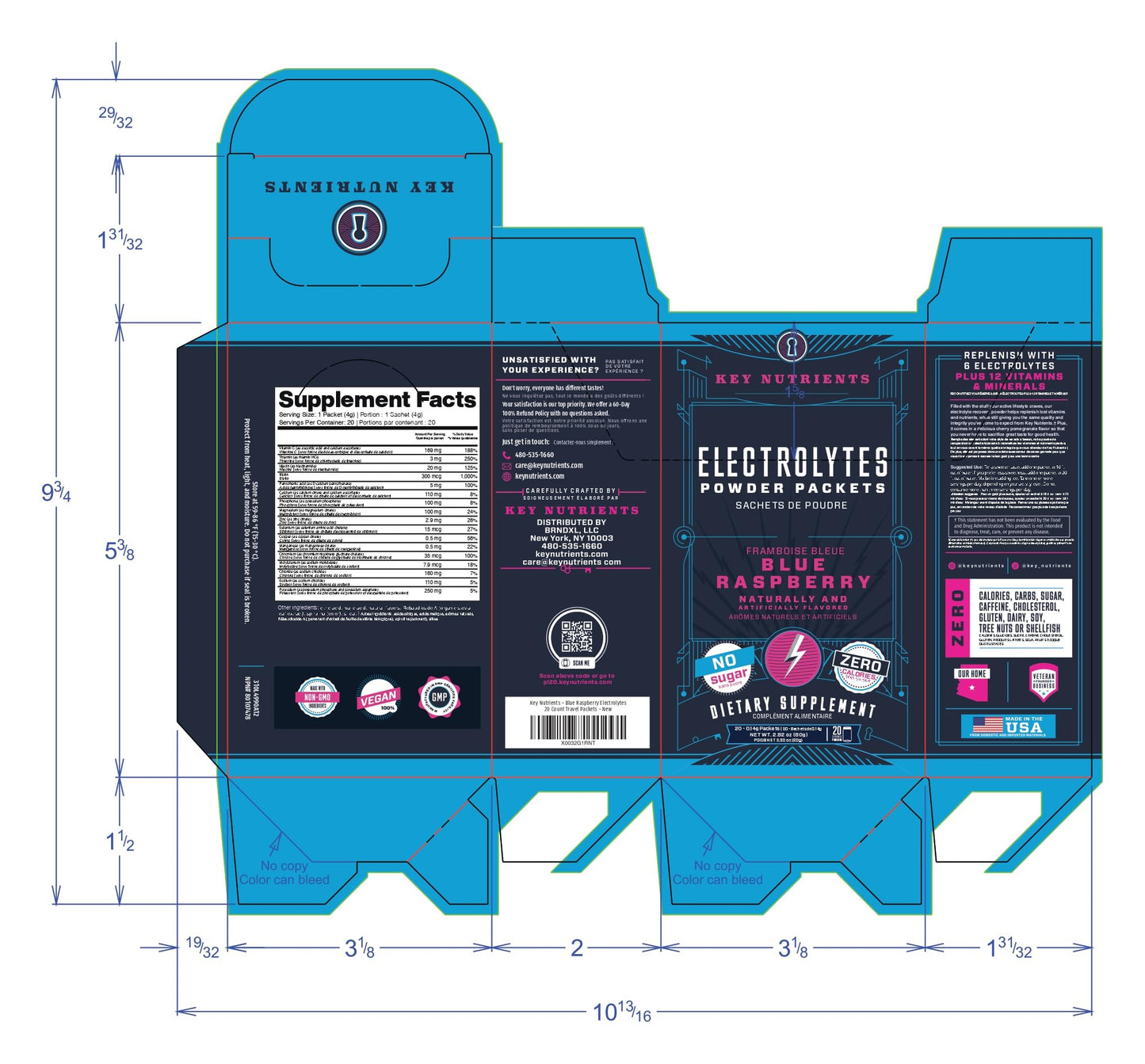 KEY NUTRIENTS Electrolytes Powder Packets 20 Pack - No Sugar, Blue Raspberry