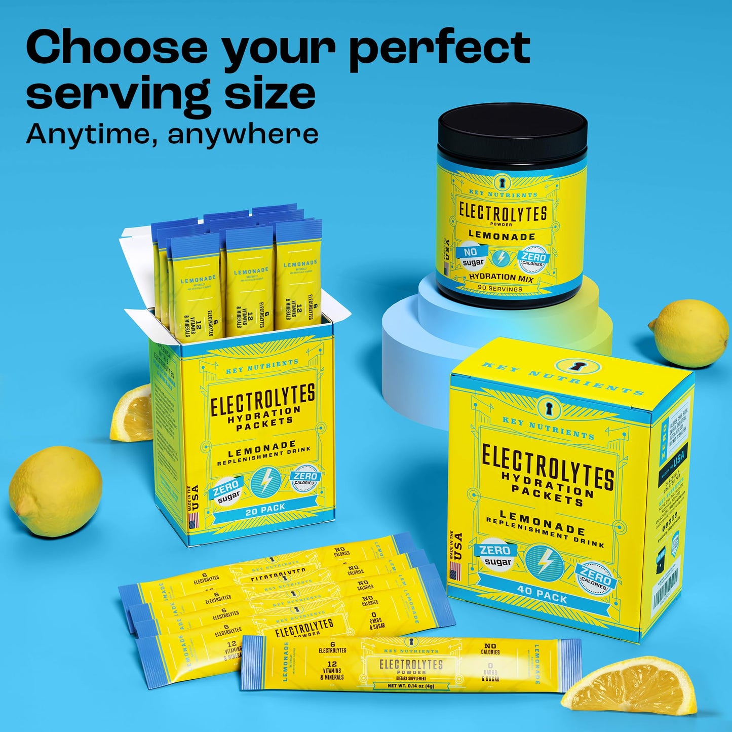 KEY NUTRIENTS Electrolytes Powder Packets 20 Pack - No Sugar Lemonade