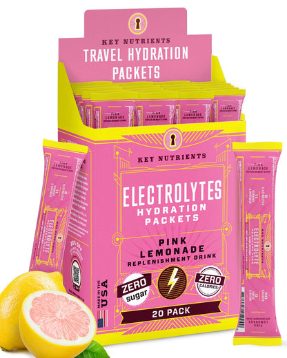 KEY NUTRIENTS Electrolytes Powder Packets - Fresh Pink Lemonade 20 Pack Hydration Packets - Made in USA