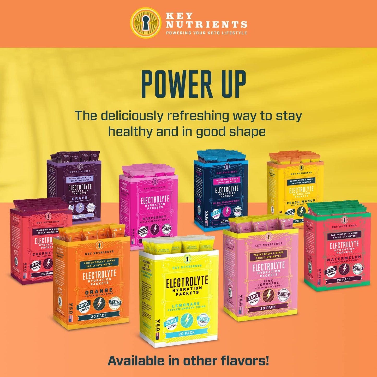 KEY NUTRIENTS Electrolytes Powder Packets – Tropical Peach Mango 20 Pack | No Sugar, Gluten Free, Made in USA